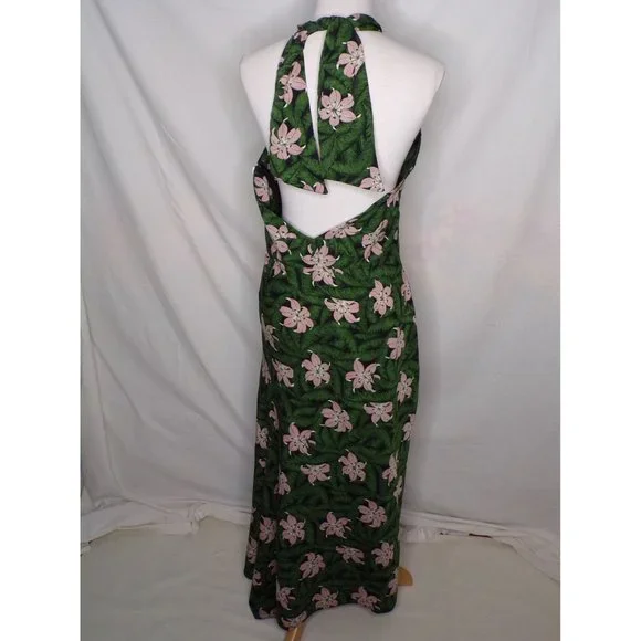 TOPSHOP Hibiscus Floral Halter Midi Dress Green 10 NEW - Picture 10 of 11